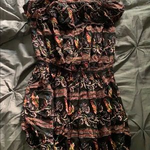 🍁 Strapless black feather pattern romper